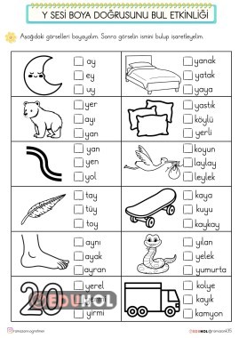 Y SESİ BOYA - OKU GÖRSELİN İSMİNİ BUL ETKİNLİĞİ