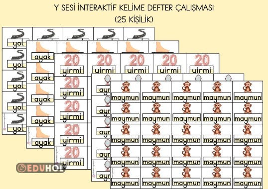 Y SESİ KELİME GÖRSELLERİ İNTERAKTİF DEFTER ÇALIŞMASI (25 KİŞİLİK)