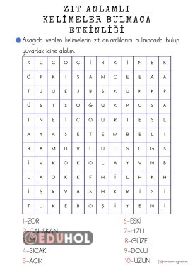 ZIT ANLAMLI KELİMELER BULMACA ETKİNLİĞİ