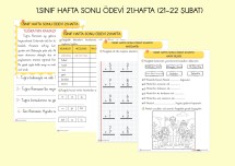 1.SINIF HAFTA SONU ÖDEVİ 21.HAFTA TÜRKÇE-MATEMATİK-HAYAT BİLGİSİ( 21-22 ŞUBAT İÇİN)