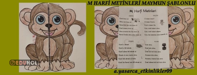M HARFİ - MAYMUN ŞABLONLU OKUMA METİNLERİ (AÇ KAPAT ETKİNLİĞİ)