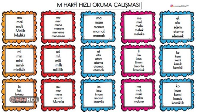 M HARFİ GENİŞLEYEN HIZLI OKUMA ÇALIŞMASI