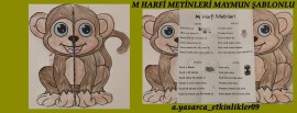 M HARFİ - MAYMUN ŞABLONLU OKUMA METİNLERİ (AÇ KAPAT ETKİNLİĞİ)