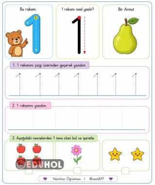 Özel Eğitim Matematik 1 rakamını öğreniyorum etkinliği