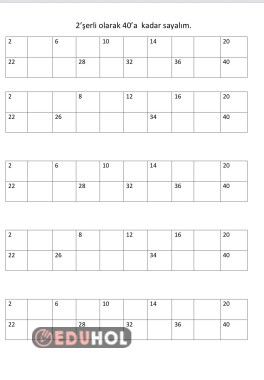 Özel Eğitim Matematik 2’şer ritmik sayma çalışma kağıdı 2