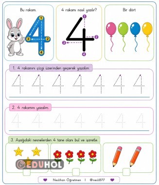 Özel Eğitim Matematik 4 rakamını öğreniyorum etkinliği
