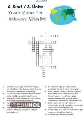 Sosyal Bilgiler 3. Ünite Yaşadığımız Yer Bulmaca