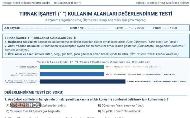2.Sınıf_Türkçe_Tırnak_İşareti_test_4 seçenekli