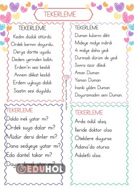 1.Sınıf D Sesi Tekerleme ve Metinleri