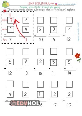 1.Sınıf Matematik Verilmeyeni Bulma