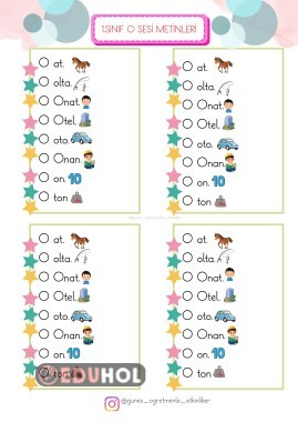 1.Sınıf O Sesi Defter ve Metinleri