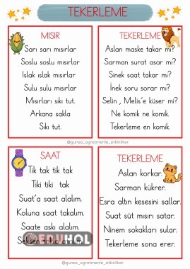 1.Sınıf S Sesi Tekerleme ve Metinleri