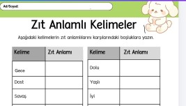 zıt anlam eş anlam çalışma kağıdı