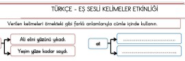 Eş Sesli Kelimeler konusu ile ilgili eğitici çalışma kağıdıdır.