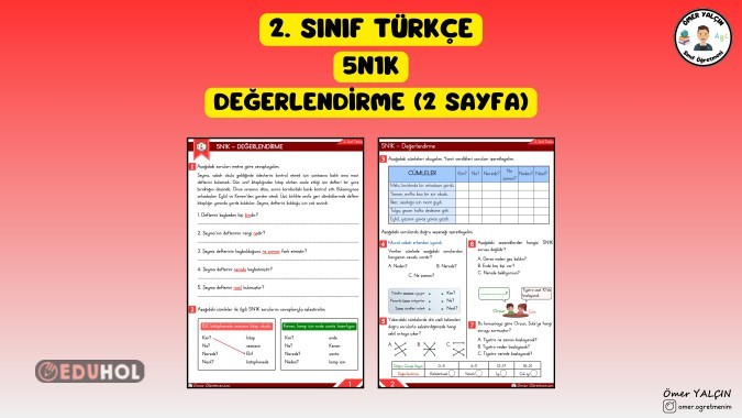 2. SINIF TÜRKÇE 5N1K DEĞERLENDİRME (2 SAYFA)