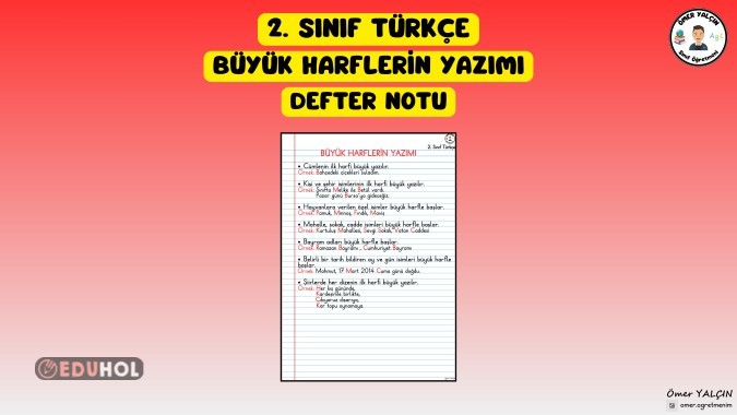 2. SINIF TÜRKÇE BÜYÜK HARFLERİN YAZIMI DEFTER NOTU