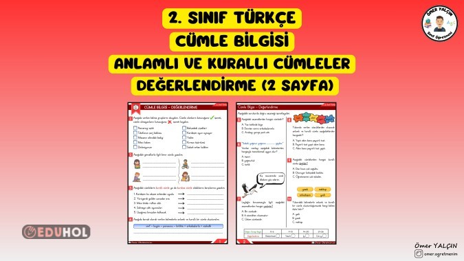 2. SINIF TÜRKÇE CÜMLE BİLGİSİ DEĞERLENDİRME (2 SAYFA)