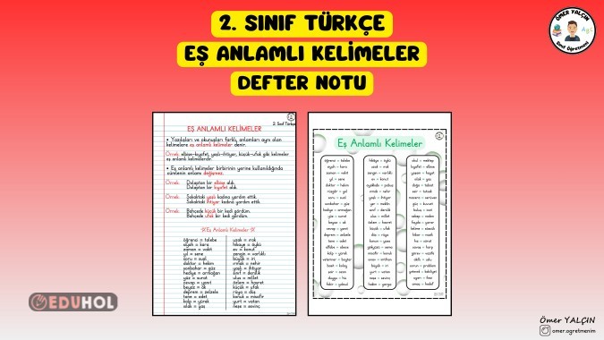 2. SINIF TÜRKÇE EŞ ANLAMLI KELİMELER DEFTER NOTU