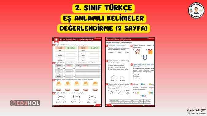 2. SINIF TÜRKÇE EŞ ANLAMLI KELİMELER DEĞERLENDİRME (2 SAYFA)