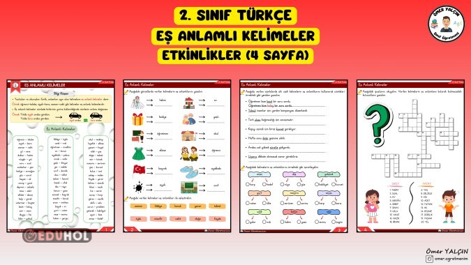 2. SINIF TÜRKÇE EŞ ANLAMLI KELİMELER ETKİNLİKLER (4 SAYFA)