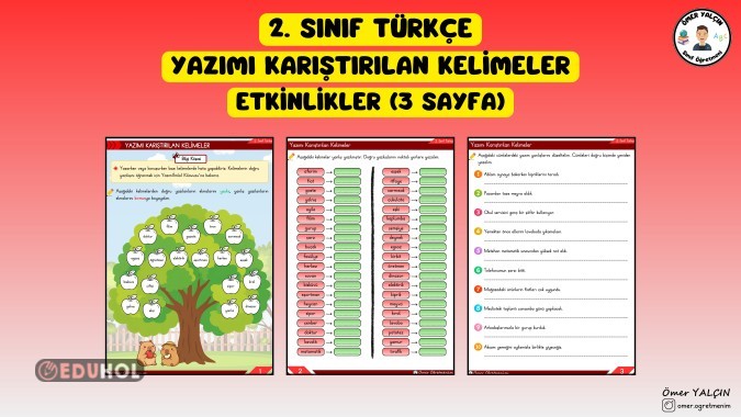 2. SINIF TÜRKÇE YAZIMI KARIŞTIRILAN KELİMELER ETKİNLİKLER (3 SAYFA)