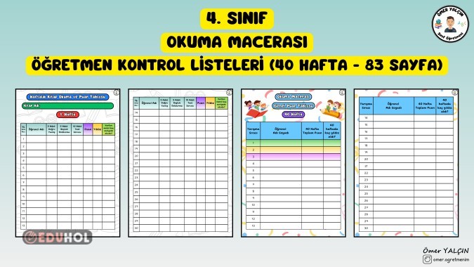 4. SINIF OKUMA MACERASI ÖĞRETMEN KONTROL LİSTELERİ (40 HAFTA-83 SAYFA)