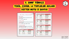 2. SINIF TÜRKÇE TEKİL, ÇOĞUL VE TOPLULUK ADLARI DEFTER NOTU (2 SAYFA)