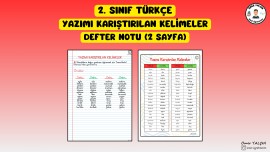 2. SINIF TÜRKÇE YAZIMI KARIŞTIRILAN KELİMELER DEFTER NOTU (2 SAYFA)