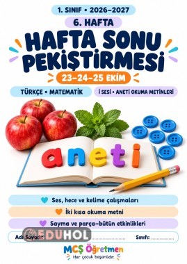 1.sınıf 6.hafta hafta sonu pekiştirmesi