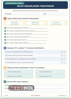 3.Sınıf Bilim İnsanlarının özellikleri pekiştirme