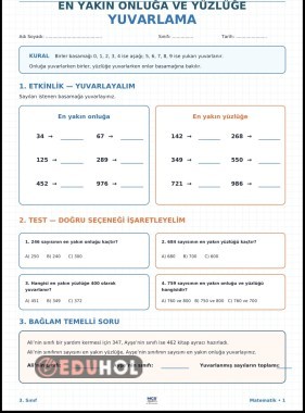 3.Sınıf En Yakın onluğa ve yüzlüğe yuvarlama soruları