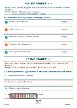 3.sınıf ünlem ve kesme işareti etkinliği