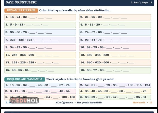 Matematik Sayı örüntüleri  full pekiştirme çözümlü