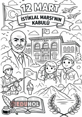 12 Mart İstiklal Marşı'nın Kabulü Boyama Sayfası