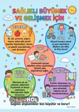 Sağlıklı büyüme ve gelişmeye yönelik alışkanlıklar konulu pano ve defter çalışması