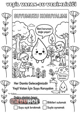 YEŞİL VATAN-Su Verimliliği-Mart Ayı-Boyama Sayfaları