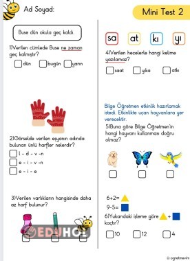 1.Sınıf Mini Test 2 · Eduhol - Etkinlik İndir Oyun Oyna Test Çöz Video İzle