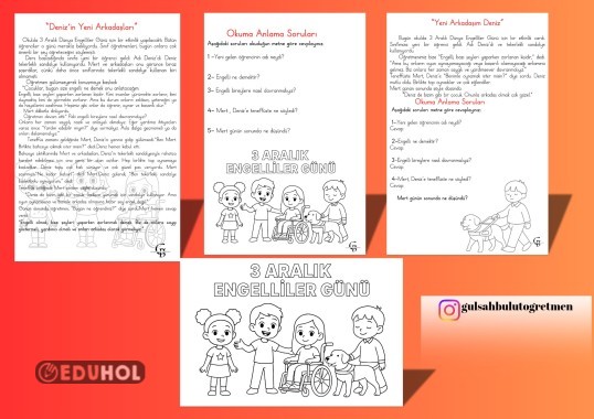 3 ARALIK ENGELLİLER GÜNÜ OKUMA ANLAMA METİNLERİ VE BOYAMA SAYFALARI