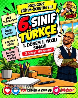 6. Sınıf Türkçe 1. Dönem 1. Yazılı Sınavı | MEB 2. Senaryo | 2026-2027 | Ücretsiz PDF