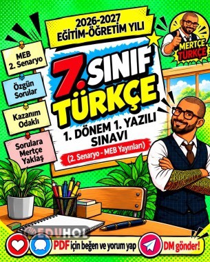 7. Sınıf Türkçe 1. Dönem 1. Yazılı Sınavı | MEB 2. Senaryo | 2026-2027 | Ücretsiz PDF