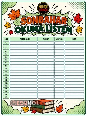 Sonbahar Okuma Listem | 20 Kitaplık Okuma Takip Çizelgesi