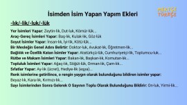 İsimden İsim Yapan Yapım Ekleri Konu Anlatımı ve Çalışma Kağıdı