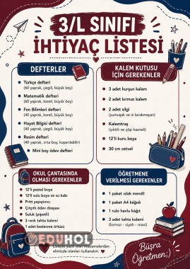 3. Sınıf İhtiyaç Listesi