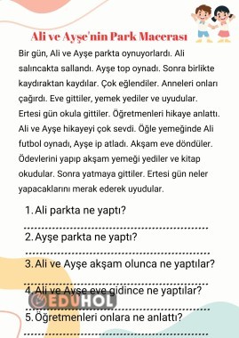 1.Sınıf Okuma Anlama Metni ( Ali ve Ayşenin Park Macerası)