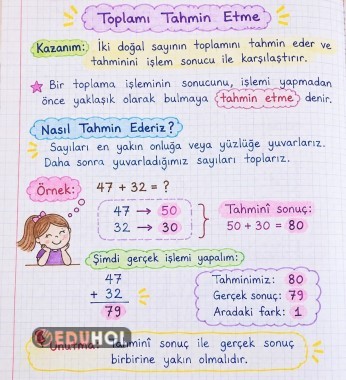 4.sınıf Matematik Toplamı Tahmin Etme - Defter Notu