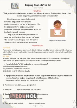 4.sınıf Türkçe Bağlaç Olan de ve ki Pekiştirme