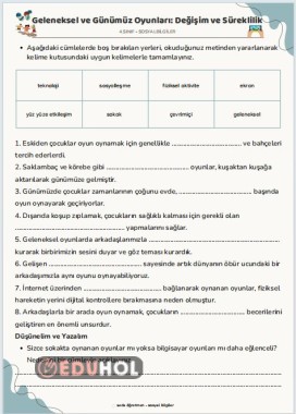 Geleneksel ve Günümüz Oyunları: Değişim ve Süreklilik - Pekiştirme Çalışması