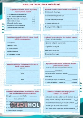 KURALLI VE DEVRİK CÜMLE ETKİNLİKLERİ