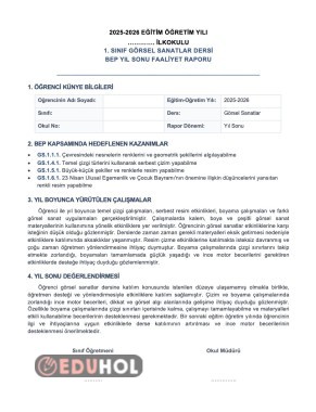 BEP GÖRSEL SANATLAR SENE SONU RAPORU ÖRNEĞİ