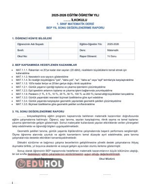 BEP MATEMATİK SENE SONU RAPORU ÖRNEĞİ